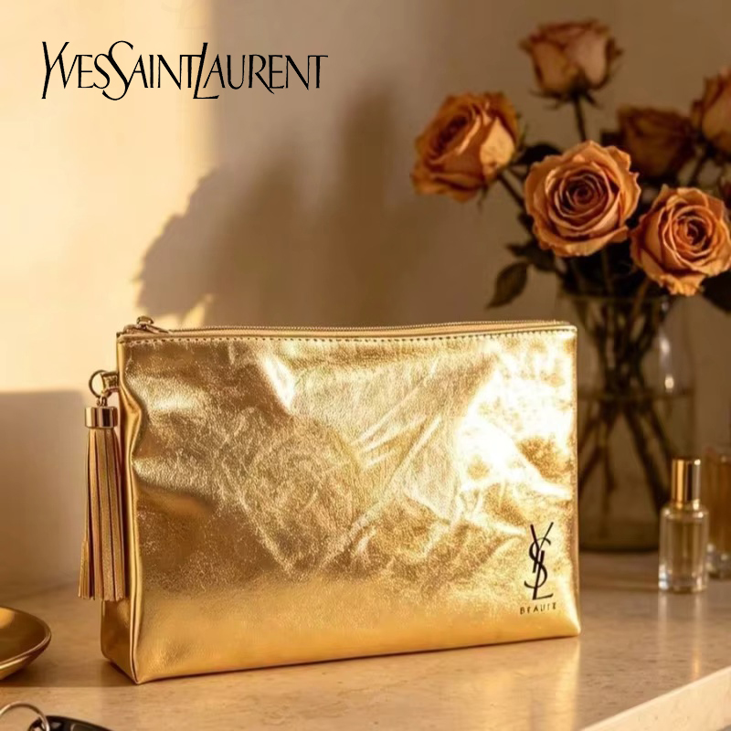 Women Bags Golden - Borsa Cosmetica Dorata YSL, Pochette Multifunzionale